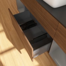 Тумба под раковину Villeroy & Boch Finion 160х50,1 см с подсветкой МДФ шпон грецкого ореха/стекло черное матовое F862GKGN