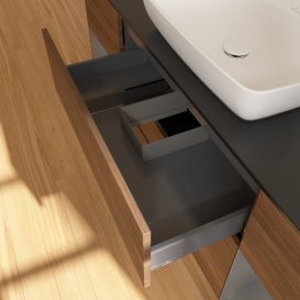 Тумба под раковину Villeroy & Boch Finion 160х50,1 см с подсветкой МДФ шпон грецкого ореха/стекло черное матовое F862GKGN