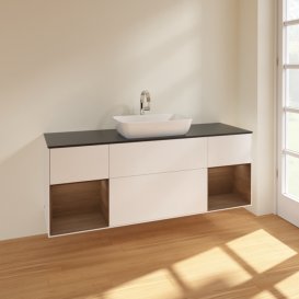 Тумба под раковину Villeroy & Boch Finion 160х50,1 см с подсветкой МДФ белый матовый лак/стекло черное матовое F862GNMT