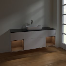 Тумба под раковину Villeroy & Boch Finion 160х50,1 см с подсветкой МДФ белый матовый лак/стекло черное матовое F862GNMT