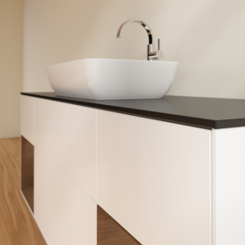 Тумба под раковину Villeroy & Boch Finion 160х50,1 см с подсветкой МДФ белый матовый лак/стекло черное матовое F862GNMT