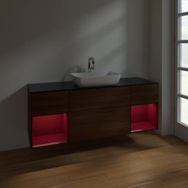 Тумба под раковину Villeroy & Boch Finion 160х50,1 см с подсветкой МДФ шпон грецкого ореха/стекло черное матовое F862HBGN