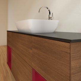 Тумба под раковину Villeroy & Boch Finion 160х50,1 см с подсветкой МДФ шпон грецкого ореха/стекло черное матовое F862HBGN