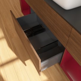 Тумба под раковину Villeroy & Boch Finion 160х50,1 см с подсветкой МДФ шпон грецкого ореха/стекло черное матовое F862HBGN