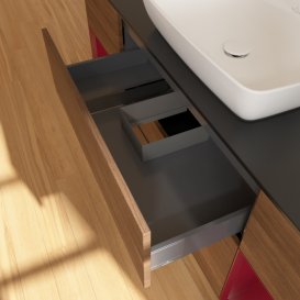 Тумба под раковину Villeroy & Boch Finion 160х50,1 см с подсветкой МДФ шпон грецкого ореха/стекло черное матовое F862HBGN