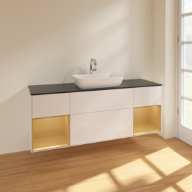 Тумба під раковину Villeroy & Boch Finion 160х50,1 см з підсвічуванням МДФ білий глянцевий лак/скло чорне матове F862HFGF