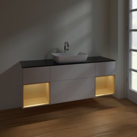 Тумба під раковину Villeroy & Boch Finion 160х50,1 см з підсвічуванням МДФ білий глянцевий лак/скло чорне матове F862HFGF