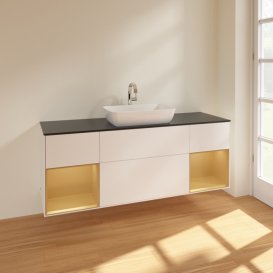 Тумба під раковину Villeroy & Boch Finion 160х50,1 см із підсвічуванням МДФ білий матовий лак/скло чорне матове F862HFMT