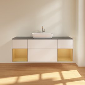 Тумба під раковину Villeroy & Boch Finion 160х50,1 см із підсвічуванням МДФ білий матовий лак/скло чорне матове F862HFMT