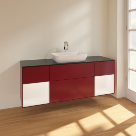 Тумба під раковину Villeroy & Boch Finion 160х50,1 см з підсвічуванням МДФ півонія матовий лак/скло чорне матове F862MTHB