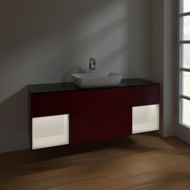 Тумба під раковину Villeroy & Boch Finion 160х50,1 см з підсвічуванням МДФ півонія матовий лак/скло чорне матове F862MTHB