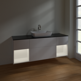 Тумба під раковину Villeroy & Boch Finion 160х50,1 см із підсвічуванням МДФ білий матовий лак/скло чорне матове F862MTMT