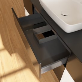 Тумба під раковину Villeroy & Boch Finion 160х50,1 см із підсвічуванням МДФ чорний матовий лак/скло чорне матове F862MTPD