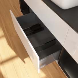 Тумба під раковину Villeroy & Boch Finion 160х50,1 см з підсвічуванням МДФ білий глянцевий лак/скло чорне матове F862PDGF