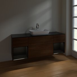 Тумба под раковину Villeroy & Boch Finion 160х50,1 см с подсветкой МДФ шпон грецкого ореха/стекло черное матовое F862PDGN