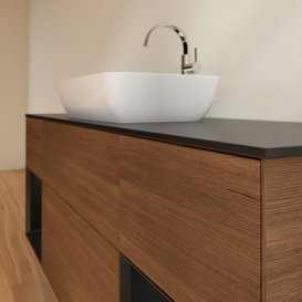 Тумба под раковину Villeroy & Boch Finion 160х50,1 см с подсветкой МДФ шпон грецкого ореха/стекло черное матовое F862PDGN