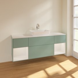 Тумба под раковину Villeroy & Boch Finion 160х50,1 см с подсветкой МДФ оливковый матовый лак/стекло белое матовое F861GFGM