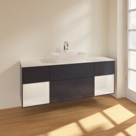 Тумба під раковину Villeroy & Boch Finion 160х50,1 см із підсвічуванням МДФ темно-синій матовий лак/скло біле матове F861GFHG