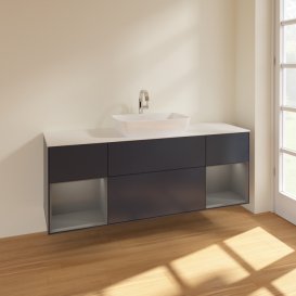 Тумба під раковину Villeroy & Boch Finion 160х50,1 см із підсвічуванням МДФ темно-синій матовий лак/скло біле матове F861GKHG