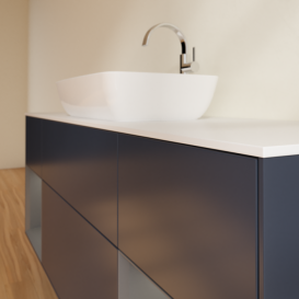 Тумба під раковину Villeroy & Boch Finion 160х50,1 см із підсвічуванням МДФ темно-синій матовий лак/скло біле матове F861GKHG