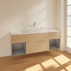 Тумба під раковину Villeroy & Boch Finion 160х50,1 см із підсвічуванням МДФ шпон дуба/скло біле матове F861GKPC