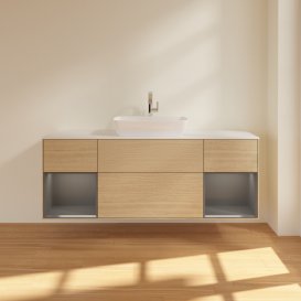 Тумба під раковину Villeroy & Boch Finion 160х50,1 см із підсвічуванням МДФ шпон дуба/скло біле матове F861GKPC