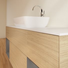 Тумба під раковину Villeroy & Boch Finion 160х50,1 см із підсвічуванням МДФ шпон дуба/скло біле матове F861GKPC