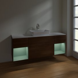 Тумба под раковину Villeroy & Boch Finion 160х50,1 см с подсветкой МДФ шпон грецкого ореха/стекло белое матовое F861GMGN