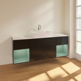Тумба под раковину Villeroy & Boch Finion 160х50,1 см с подсветкой МДФ черный матовый лак/стекло белое матовое F861GMPD