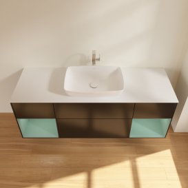 Тумба под раковину Villeroy & Boch Finion 160х50,1 см с подсветкой МДФ черный матовый лак/стекло белое матовое F861GMPD