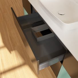 Тумба под раковину Villeroy & Boch Finion 160х50,1 см с подсветкой МДФ черный матовый лак/стекло белое матовое F861GMPD