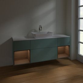 Тумба под раковину Villeroy & Boch Finion 160х50,1 см с подсветкой МДФ оливковый матовый лак/стекло белое матовое F861GNGM