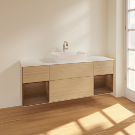 Тумба под раковину Villeroy & Boch Finion 160х50,1 см с подсветкой МДФ шпон дуба/стекло белое матовое F861GNPC