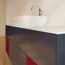 Тумба под раковину Villeroy & Boch Finion 160х50,1 см с подсветкой МДФ темно-синий матовый лак/стекло белое матовое F861HBHG