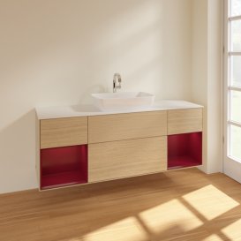 Тумба под раковину Villeroy & Boch Finion 160х50,1 см с подсветкой МДФ шпон дуба/стекло белое матовое F861HBPC