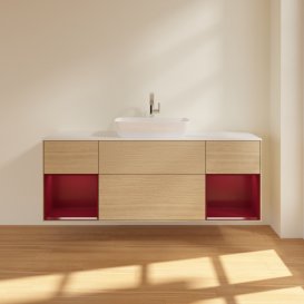 Тумба под раковину Villeroy & Boch Finion 160х50,1 см с подсветкой МДФ шпон дуба/стекло белое матовое F861HBPC