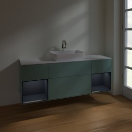 Тумба под раковину Villeroy & Boch Finion 160х50,1 см с подсветкой МДФ оливковый матовый лак/стекло белое матовое F861HGGM