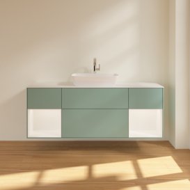 Тумба под раковину Villeroy & Boch Finion 160х50,1 см с подсветкой МДФ оливковый матовый лак/стекло белое матовое F861MTGM