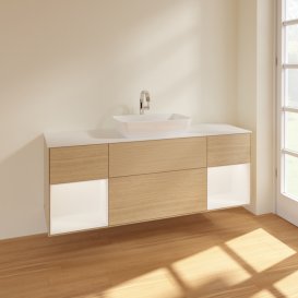 Тумба під раковину Villeroy & Boch Finion 160х50,1 см із підсвічуванням МДФ шпон дуба/скло біле матове F861MTPC