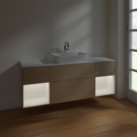 Тумба під раковину Villeroy & Boch Finion 160х50,1 см із підсвічуванням МДФ шпон дуба/скло біле матове F861MTPC