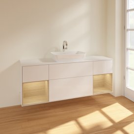 Тумба под раковину Villeroy & Boch Finion 160х50,1 см с подсветкой МДФ глянцевый белый лак/стекло белое матовое F861PCGF