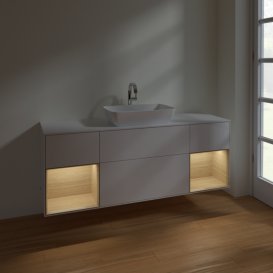 Тумба под раковину Villeroy & Boch Finion 160х50,1 см с подсветкой МДФ глянцевый белый лак/стекло белое матовое F861PCGF