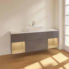 Тумба під раковину Villeroy & Boch Finion 160х50,1 см з підсвічуванням антрацит матовий лак/скло біле матове F861PCGK