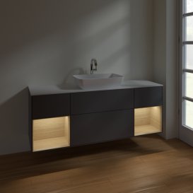 Тумба під раковину Villeroy & Boch Finion 160х50,1 см з підсвічуванням антрацит матовий лак/скло біле матове F861PCGK