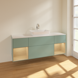 Тумба під раковину Villeroy & Boch Finion 160х50,1 см із підсвічуванням МДФ оливковий матовий лак/скло біле матове F861PCGM