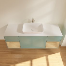 Тумба під раковину Villeroy & Boch Finion 160х50,1 см із підсвічуванням МДФ оливковий матовий лак/скло біле матове F861PCGM