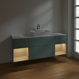 Тумба під раковину Villeroy & Boch Finion 160х50,1 см із підсвічуванням МДФ оливковий матовий лак/скло біле матове F861PCGM