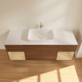 Тумба под раковину Villeroy & Boch Finion 160х50,1 см с подсветкой МДФ шпон грецкого ореха/стекло белое матовое F861PCGN