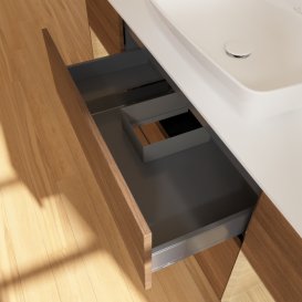 Тумба под раковину Villeroy & Boch Finion 160х50,1 см с подсветкой МДФ шпон грецкого ореха/стекло белое матовое F861PCGN