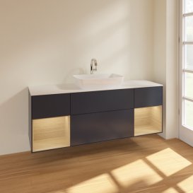 Тумба под раковину Villeroy & Boch Finion 160х50,1 см с подсветкой МДФ темно-синий матовый лак/стекло белое матовое F861PCHG